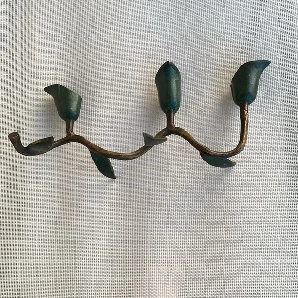 Vintage Candlestick holder trio calla lily Art Nouveau leaves green - Picture 6 of 7